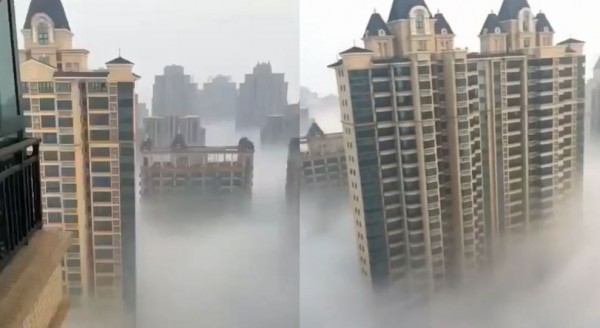 北京霾害相当严重,雾霾组成的云海令网友感到傻眼。(图撷取自微博)