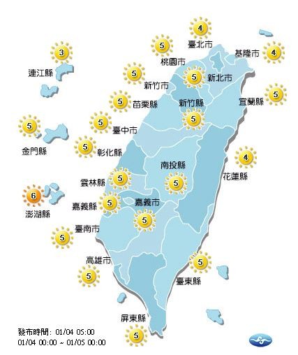 今日紫外線概況。(圖擷自中央氣象局)