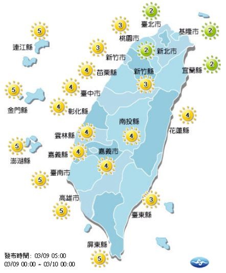 今日紫外線概況。(圖擷自中央氣象局)