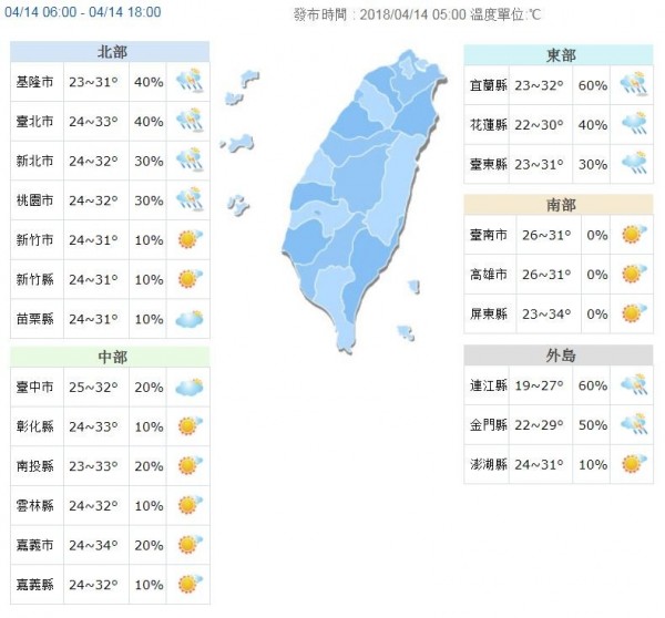 今天天氣概況。(圖擷自中央氣象局)