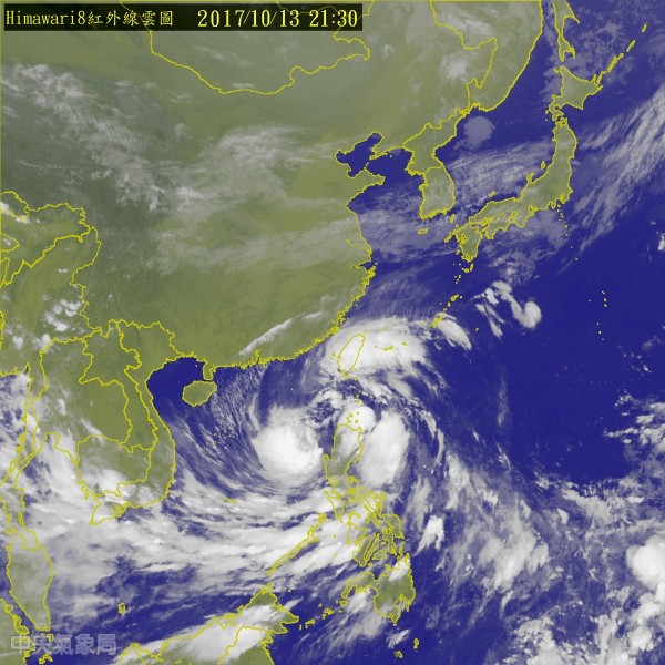 卡努颱風位於南海持續往西移動。(圖擷自中央氣象局)