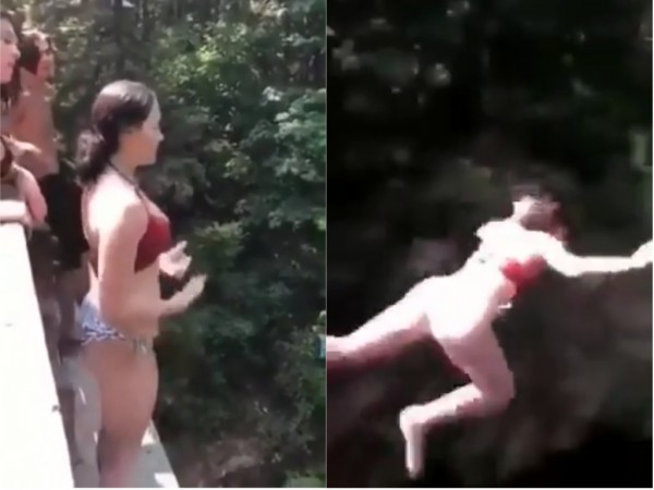 美國一名少女被友人不斷慫恿跳水,甚至直接把她從18公尺高的橋上推下,造成她5條肋骨斷裂及內傷,並且當場昏迷失去意識。(圖擷取自YouTube)