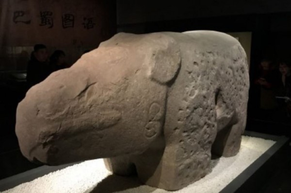 中國網友盛傳,是因為當局移動了「鎮水石犀」才造成洪水失控,成都文化局人員則鄭重澄清。(翻攝自微博)
