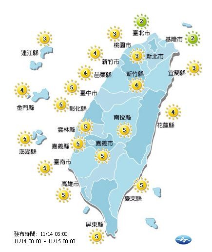 今日紫外線概況。(圖擷自中央氣象局)
