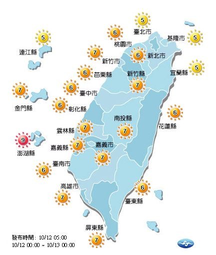今日紫外線概況。(圖擷自中央氣象局)