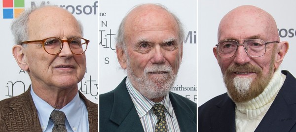 美國學者魏斯(Rainer Weiss)、巴里什(Barry C. Barish)和索恩(Kip S. Thorne)獲諾貝爾物理學獎殊榮(由左至右)。 (法新社)