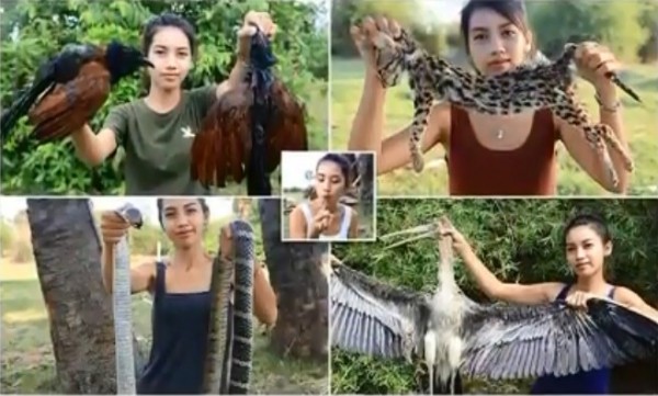 塔奇和丈夫拉提日前拍攝野外求生片,竟吃下多種保育動物。(圖擷自《Take Care English》Youtube)