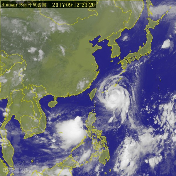 氣象局目前仍持續針對泰利颱風發布海警,因其暴風圈朝台灣東方海面前進,對台灣東半部及北部海面構成威脅,預計未來仍有增強及暴風圈擴大趨勢。(取自中央氣象局)