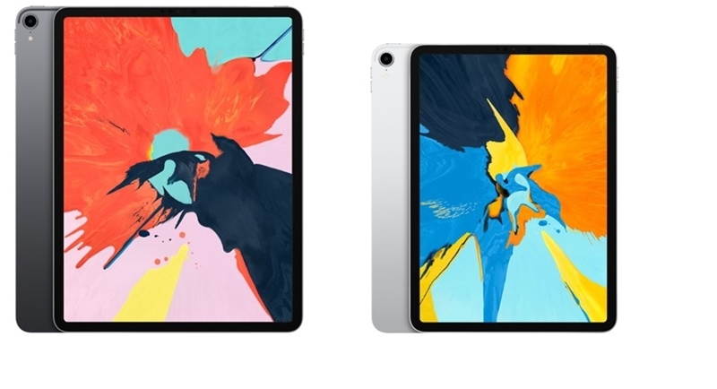 2018新款「全螢幕」 iPad Pro， 搭A12X  仿生處理器。左為12.9吋、右為11吋。 （圖片來源／蘋果官網）