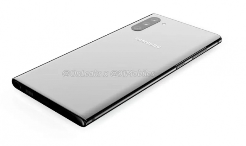 重量級爆料客 OnLeaks 近日再度曝光多張據稱為三星Note 10的渲染圖。（圖翻攝自91mobiles）