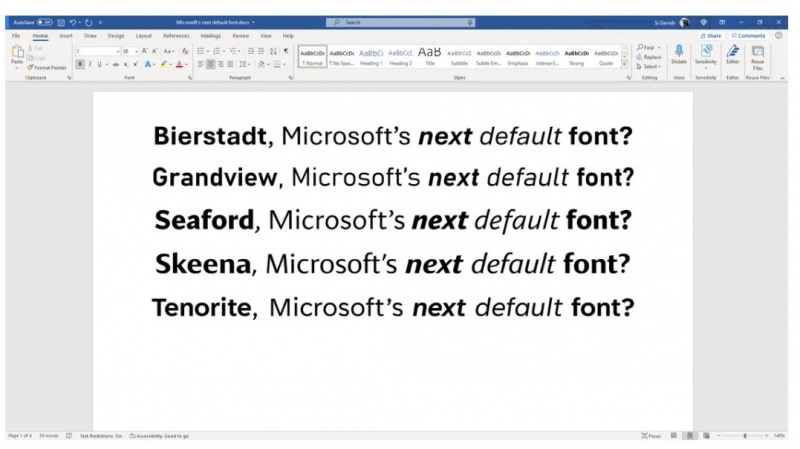 微軟展示5款原創設計的新字體，將開放讓用戶票選，選出Office新的預設字體。（圖翻攝微軟官網）