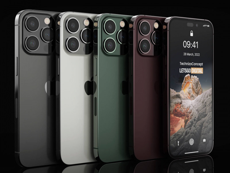 設計師 Parvez Khan繪製iPhone 14 Pro系列，採用驚嘆號雙挖孔式設計的假想概念渲染圖。（圖翻攝LetsGoDigital）