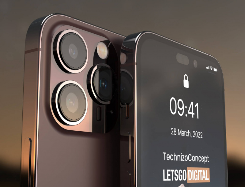 設計師 Parvez Khan繪製iPhone 14 Pro系列，採用驚嘆號雙挖孔式設計的假想概念渲染圖。（圖翻攝LetsGoDigital）