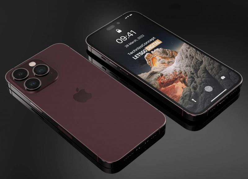 設計師 Parvez Khan繪製iPhone 14 Pro系列，採用驚嘆號雙挖孔式設計的假想概念渲染圖。（圖翻攝LetsGoDigital）