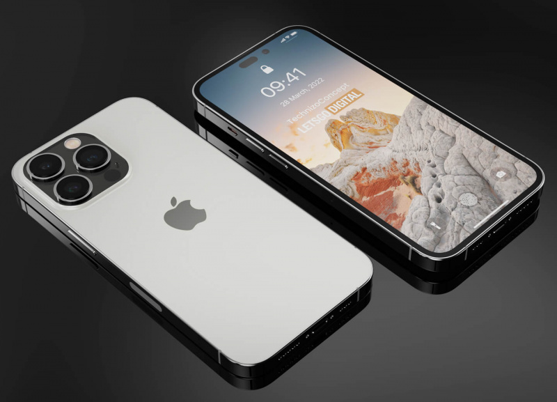 設計師 Parvez Khan繪製iPhone 14 Pro系列，採用驚嘆號雙挖孔式設計的假想概念渲染圖。（圖翻攝LetsGoDigital）