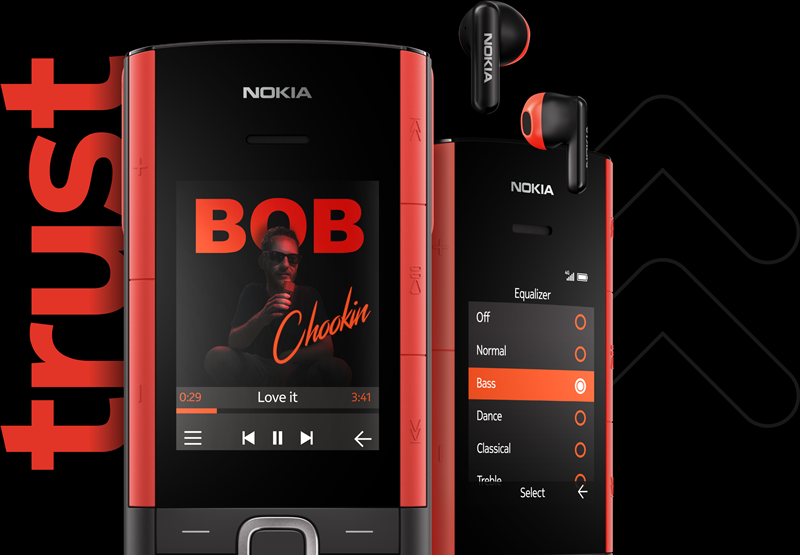 Nokia 5710 XpressAudio 4G版，為全球第一款把真無線藍牙耳機整副內建於功能型手機創舉之作。（圖翻攝Nokia官網）
