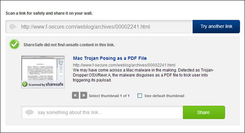 F-Secure 推出免費 Facebook 惡意連結檢查 App:ShareSafe