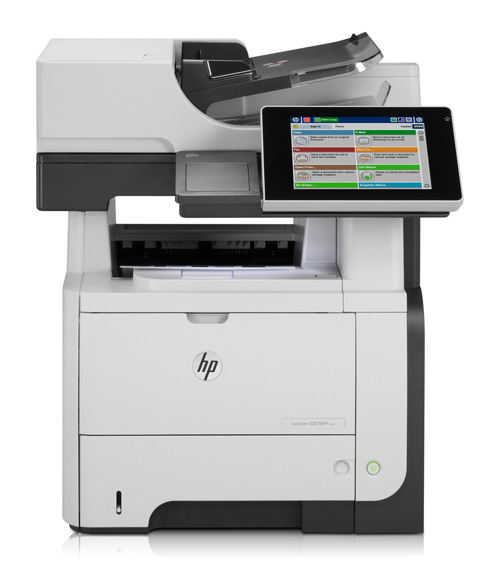 HP LaserJet Enterprise 500 MFP M525 雲端雷射複合機,具備 8 吋全彩觸控螢幕,當無人使用時,HP 具備自動啟動/自動關閉技術可自動休眠以節省能源