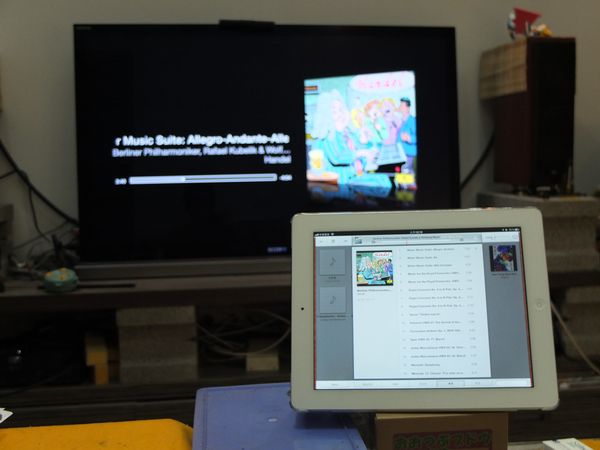 iPad上的音樂,可透過AirPlay方式在電視機上播放。