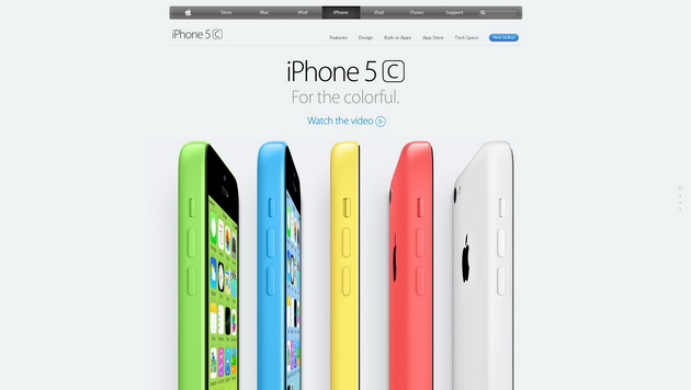 iPhone 5C 共有五種顏色可供選擇,主攻年輕族群。(蘋果官網)