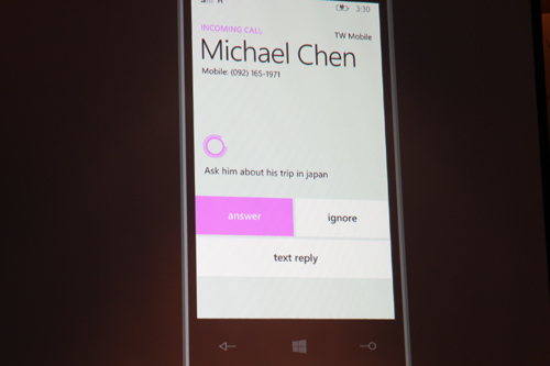 Cortana 的語音助理功能,可記錄來電者相關的提醒事項
