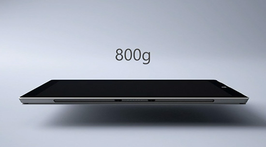 Surface Pro 3 的重量減輕至 800 g,畫面擷取自微軟網站