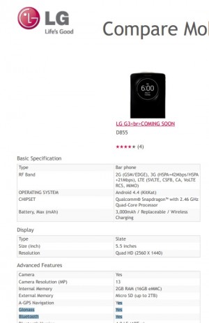 LG官方最新釋出的G3細節。（圖擷取自LG）