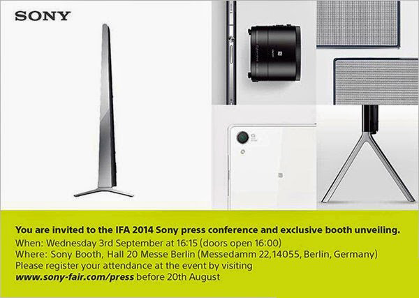 Sony IFA 展邀請函正式發出!將推出 Xperia Z3 及新相機模組與新款電視