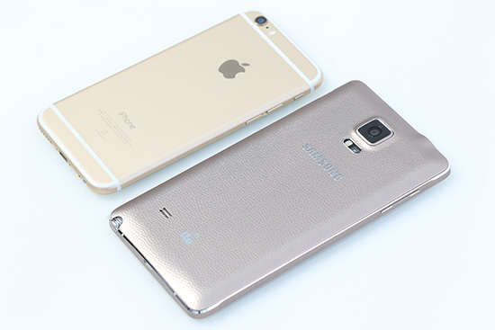 iPhone 6 金(上)與 Note 4 古銅金(下)比較