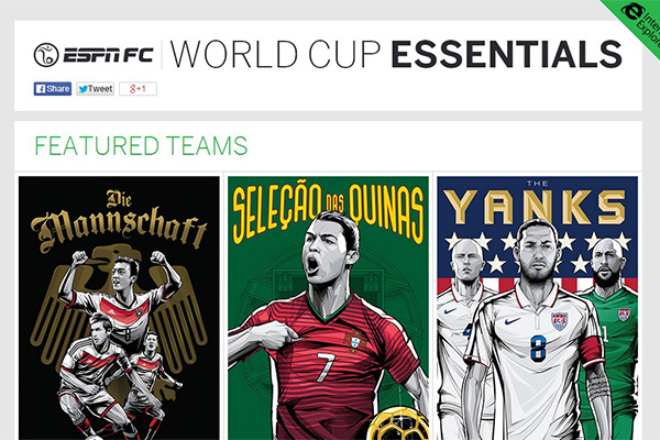 微軟與ESPN攜手推出「世界盃精華」網站(http://essentials.espnfc.com/),還能讓球迷回顧歷年經典時刻。