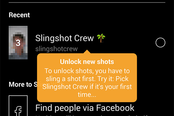 在 Slingshot 中,收到的照片會是馬賽克縮圖,要先回傳照片或影片,才能解碼!