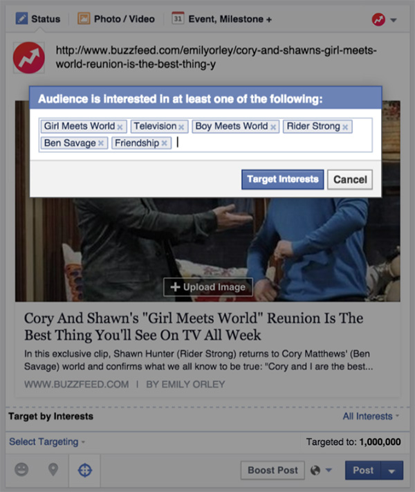 Facebook現今讓出版者發文的同時,能夠選擇幾個相關的主題來鎖定目標讀者,這個功能有點類似主題標籤(Hashtag),設置標籤以連結到會閱讀相關文章的讀者,更加廣泛的受到關注。(圖片來源:Facebook Media官網)