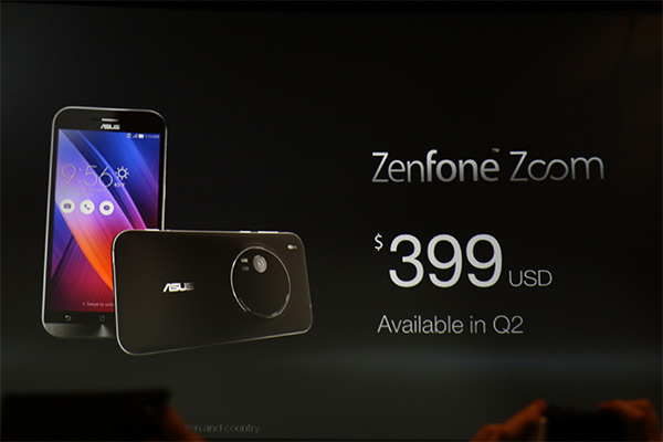 ZenFone Zoom 售價略高,為 399 美元(約合新台幣 1 萬 2000 元),將於第三季上市。