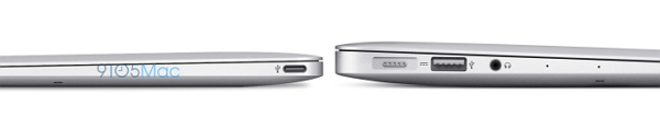 由於機身變得更薄,使得不少接孔包括USB、MagSafe ,以及SD卡槽等,甚至是Thunderbolt Display接孔都被最新的USB 3.1 Type C接口所取代。(圖片來源取自9to5Mac)