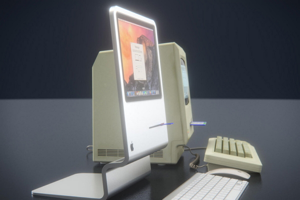 這款新 Apple 電腦的設計靈感來自於 1984 年推出的首部 Mac，結合了銀色光滑的外觀，搭配復古的四四方方造型。（圖片來源／Curved Labs）