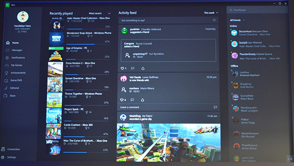 Window 10 內的 XBOX App 可以記錄個人的遊戲狀態與玩家社群互動