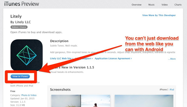 若你想要在iPhone上用瀏覽器搜尋iPhone app則需要再另外啟動iTunes或者是App Store來下載或安裝。(圖片來源/Business Insider)
