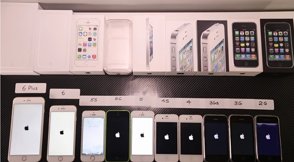 猜對了嗎?開機最快的機款由 iPhone 5S 拔得頭籌。(圖片來源/EverythingApplePro的YouTube)