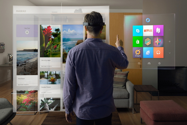 微軟發表的擴增實境眼鏡 HoloLens 功能可以符合現代特務需要?(法新社)