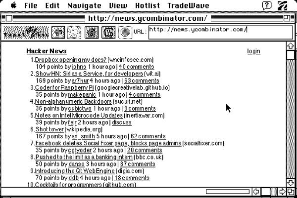 用 Mac Plus 顯示的 Hackers News。(圖片來源/The Kernel)