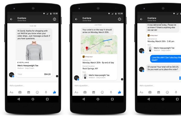 新推出的Messenger for Business功能,開放消費者在視窗裡下訂單、追踪包裹和與客服對話。(圖片來源/Facebook)
