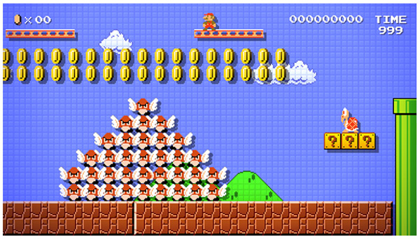 金幣好誘人,但是跳下去吃會...,畫面擷取自 Nintendo 官網