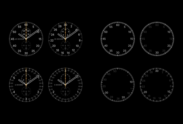 Apple Watch 的四個鐘錶界面。(圖片來源/Wired)
