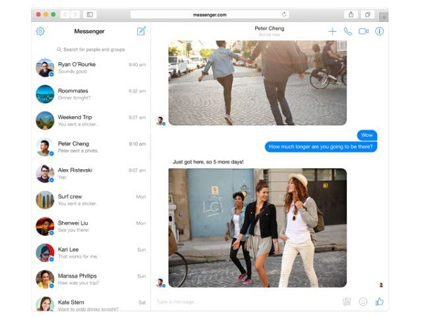 透過聊天網頁「Messenger.com」,用戶能夠不被其他動態更新以及商業廣告所打擾,可以專注在與他人對話上,成為就像是一個單獨的 Messenger app。(圖片來源/Re/code)