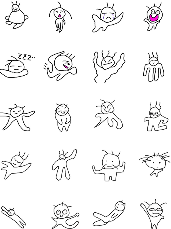 這款貼圖完全是贏在....對沒有美術細胞的人來說很有親和力....（圖片來源／Line個人原創貼圖）