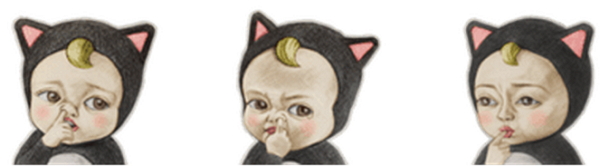 這三張挖鼻屎的連續貼圖一氣呵成，實在讓人激賞啊~~~(最後一張是...吃下去了??)（圖片來源／Line個人原創貼圖）