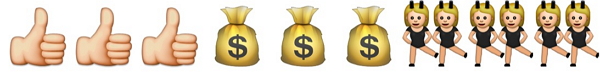 用emoji表達「好棒,有錢了,讓我們好好慶祝一下吧」,比起講了一堆祝賀詞更有用。(圖片來源/emoji)