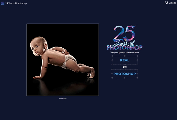 只要選擇「REAL」或是「PHOTOSHOP」,就能夠馬上知道正確答案!(圖片來源/Adobe)