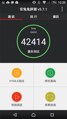 Z3+ 的 Aututu 跑分,以採 S810 處理器的機種來說,這樣的成績算是中規中矩
