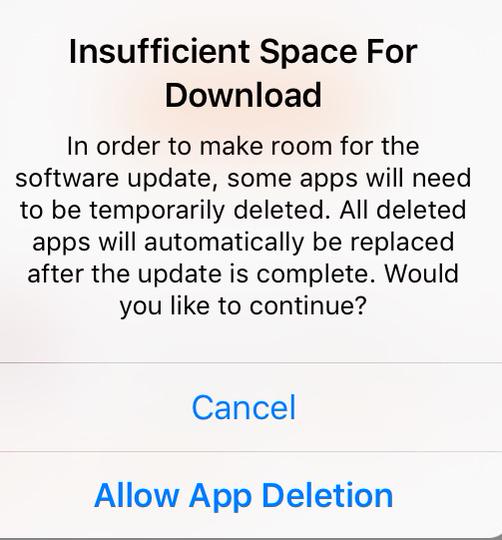 iOS 9 Beta 版升級,彈出將暫時刪除部分 App 訊息(圖/Kaleb Butt' Twitter)